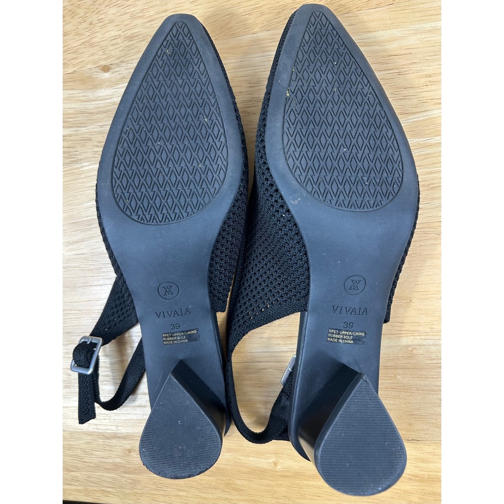 VIVAIA Slingback Pumps Women 39 US8.5 Black Knit Leah Pro Pointed Toe Block Heel - Picture 4 of 12